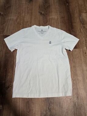 Psycho Bunny Men's White V-Neck Tee with Embroidered Logo